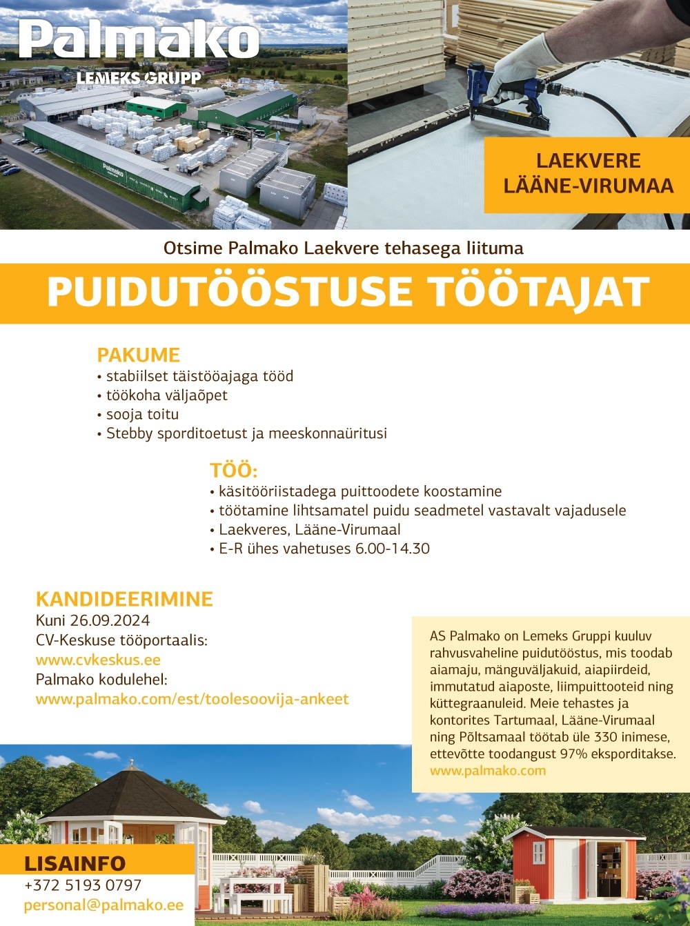 Palmako AS Puidutööstuse töötaja (LAEKVERE tehas)