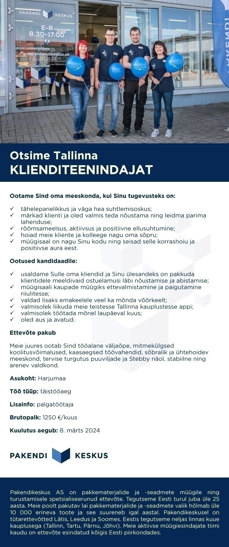 Pakendikeskus AS KLIENDITEENINDAJA