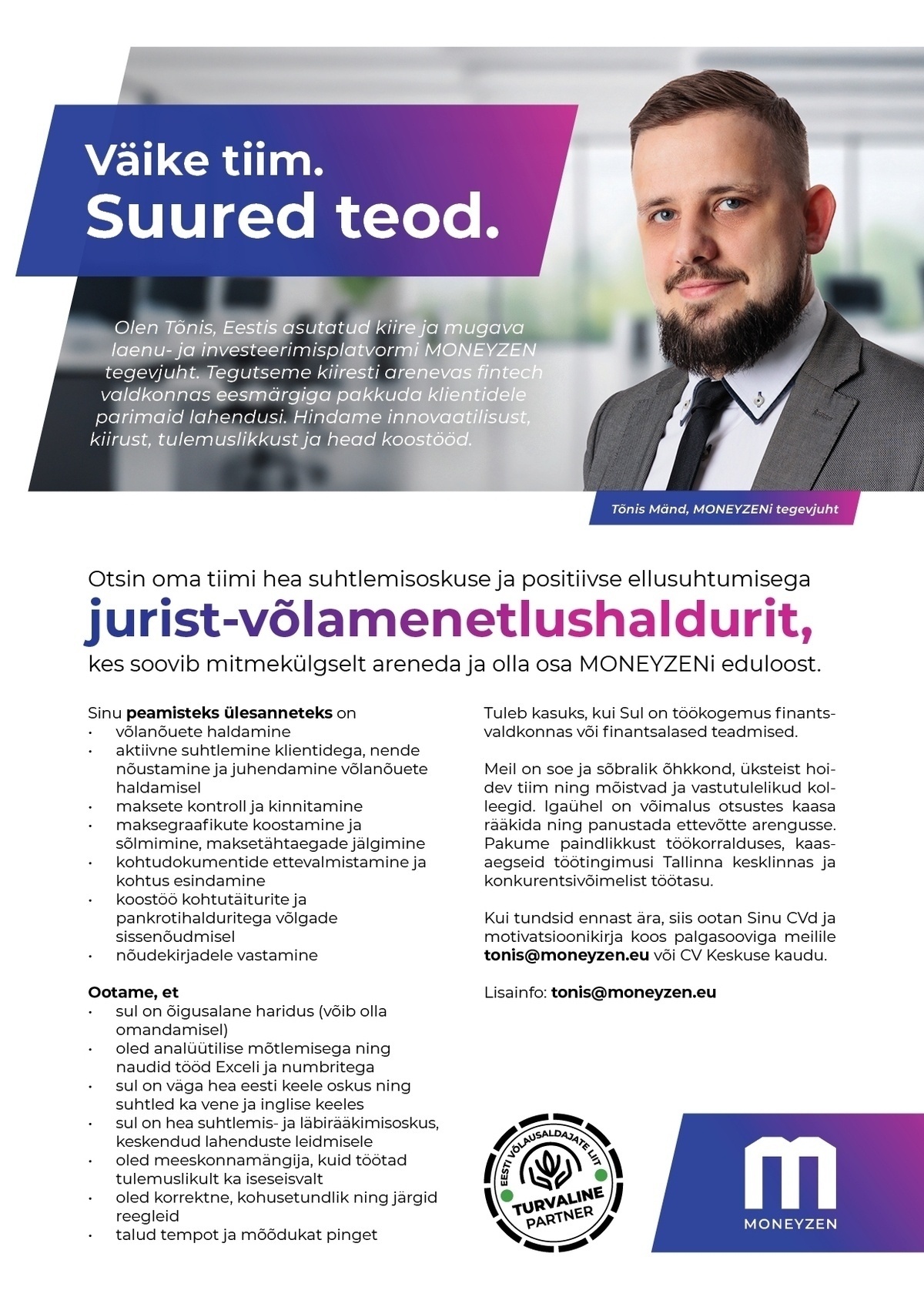 Moneyzen OÜ Jurist- võlamenetlushaldur