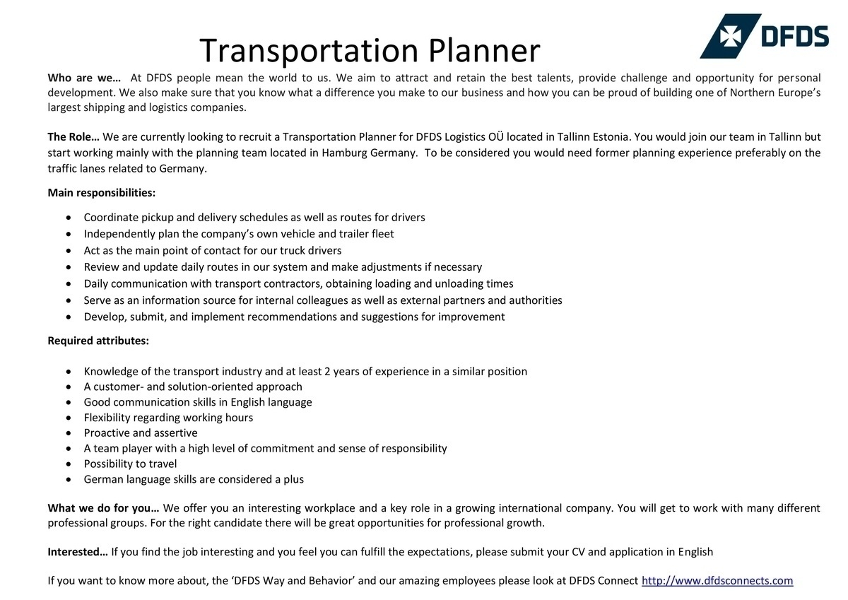 DFDS Logistics OÜ Transportation Planner