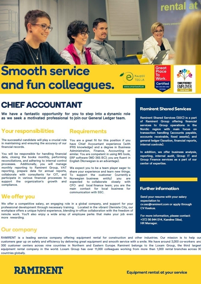 Ramirent Shared Services AS Chief accountant