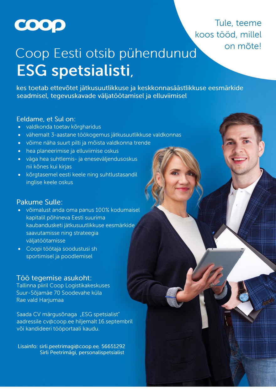 Coop Eesti Keskühistu ESG spetsialist