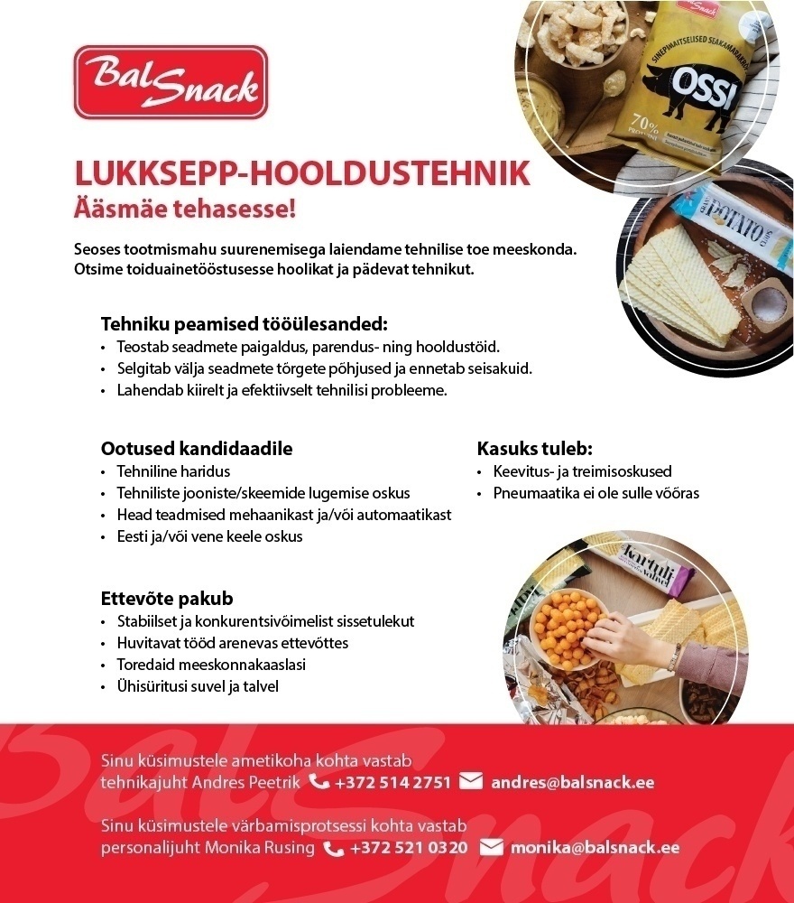 Balsnack International Holding AS Lukksepp-hooldustehnik