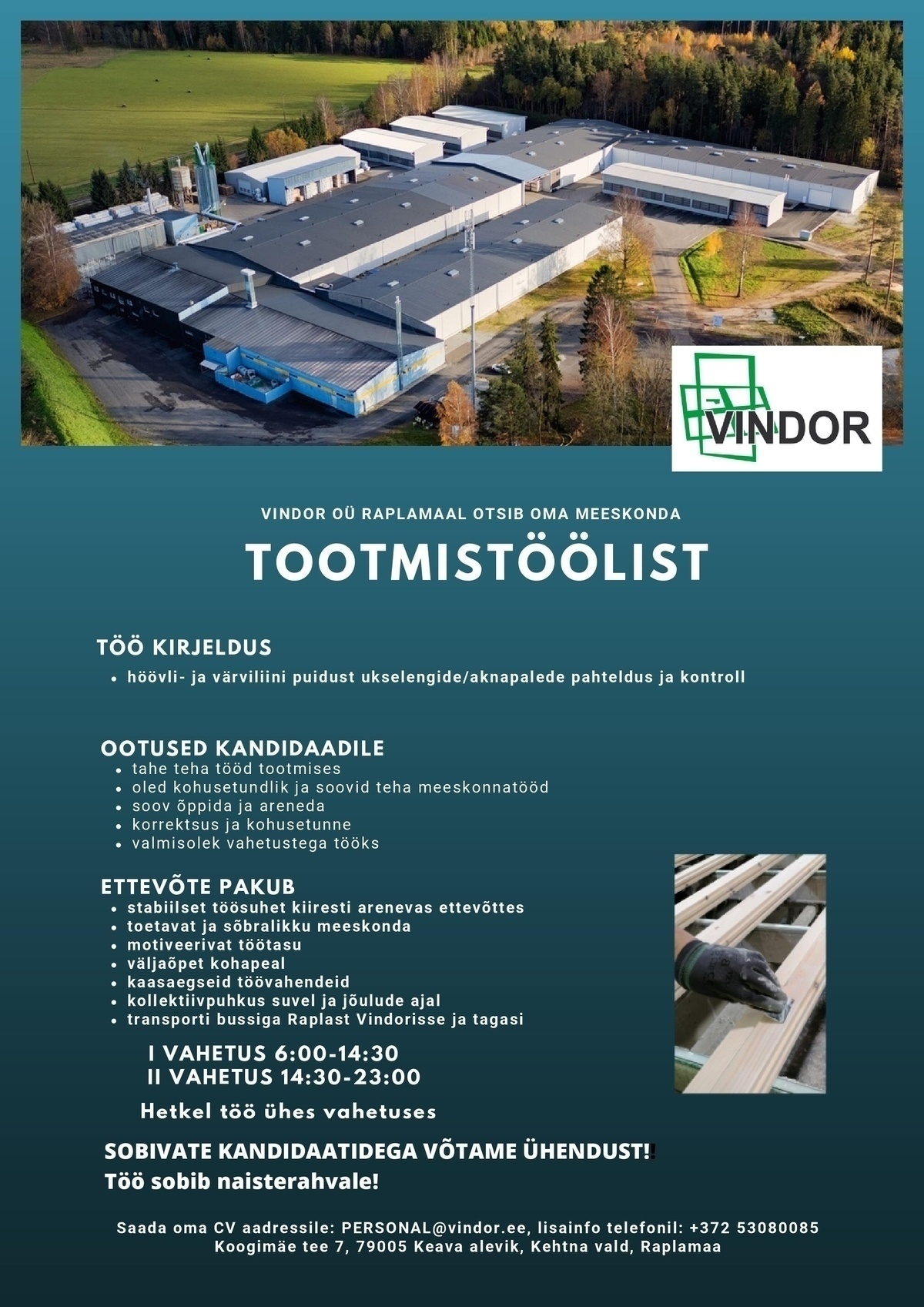 VINDOR OÜ Tootmistööline