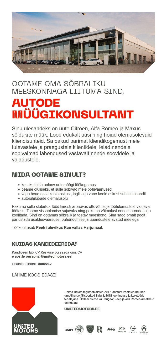 United Motors AS Autode müügikonsultant