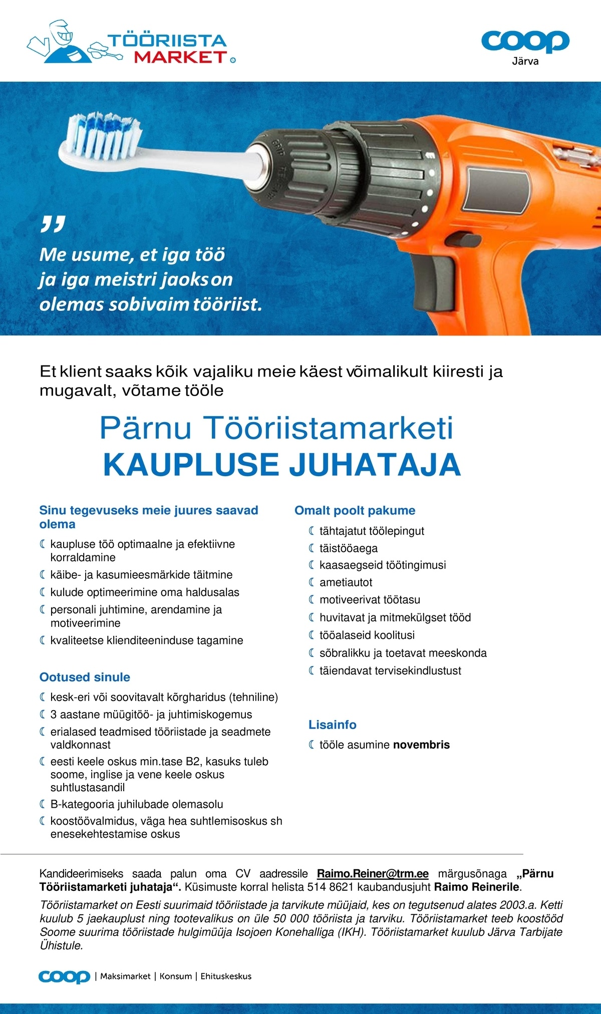 Coop Järva JUHATAJA Pärnu Tööriistamarket (Coop Järva)