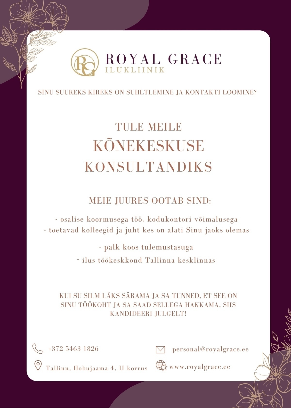 Royal Grace Ilukliinik Kõnekeskuse konsultant