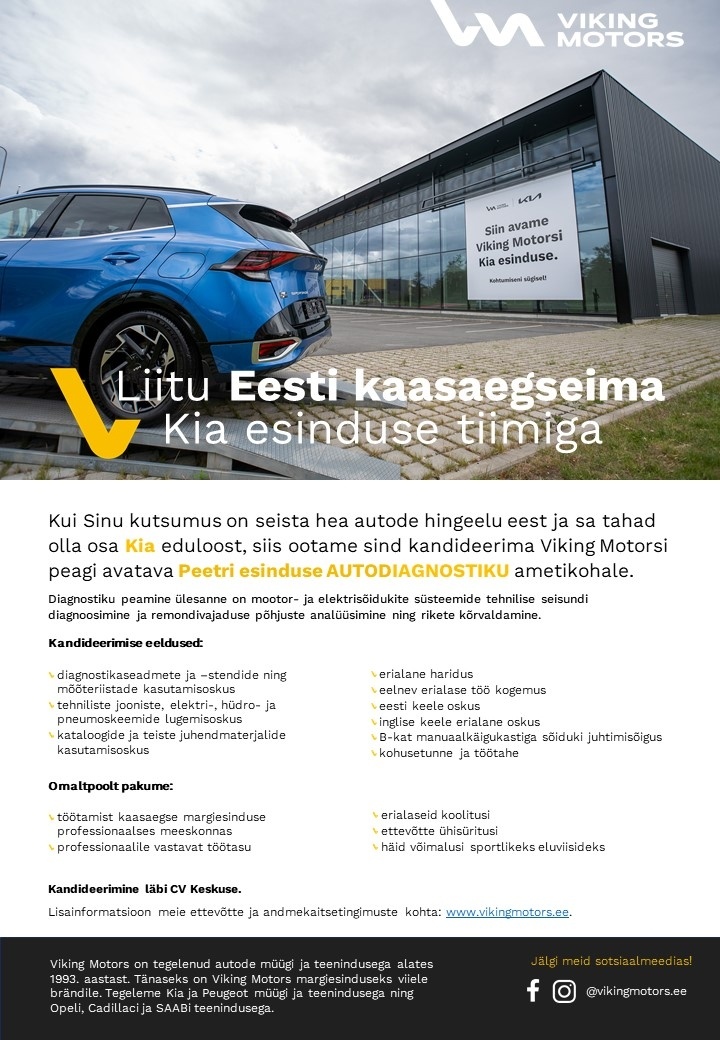 Viking Motors AS Autodiagnostik avatavas Kia Peetri esinduses