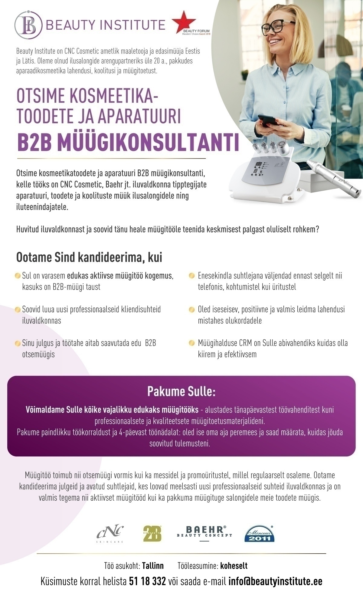 Beauty Institute (Eurowest CNC OÜ) Kosmeetikatoodete ja aparatuuri B2B müügikonsultant