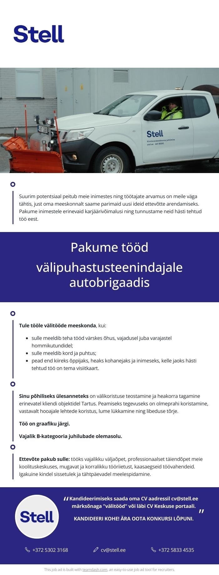 Stell Eesti AS Välipuhastusteenindaja autobrigaadis Tartus