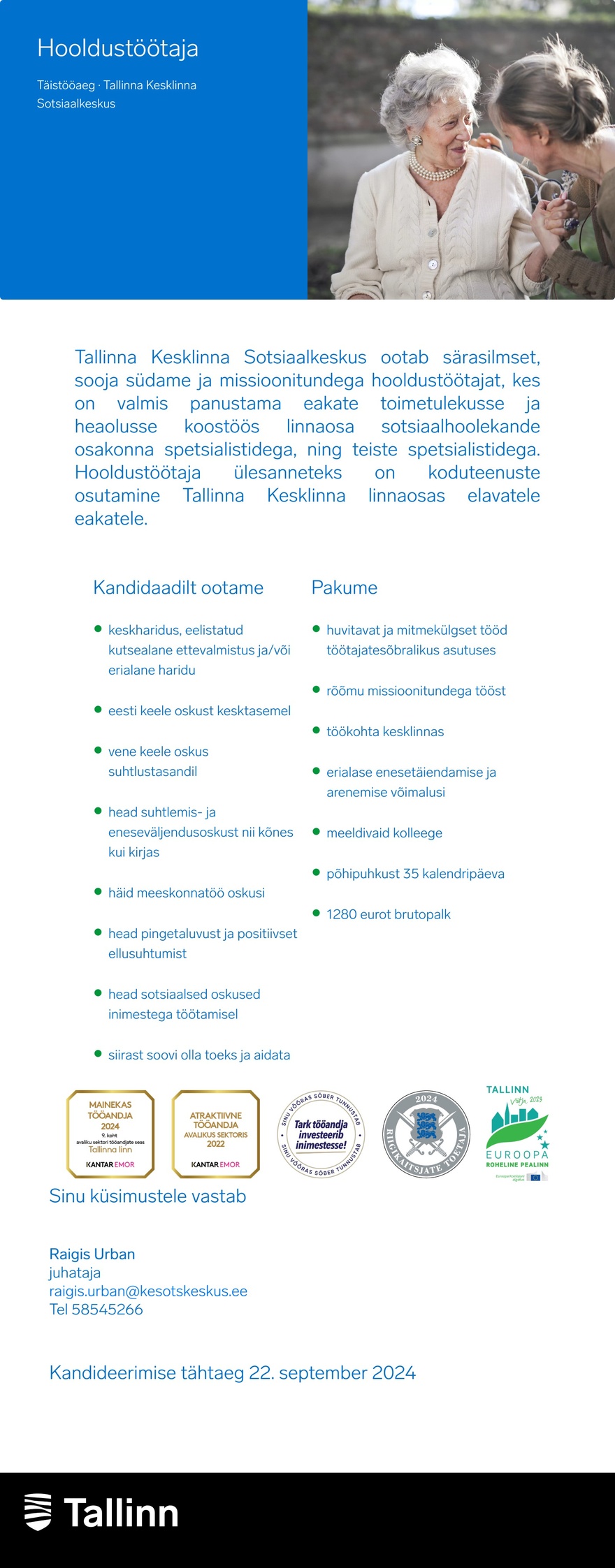 Tallinna Kesklinna Sotsiaalkeskus Hooldustöötaja