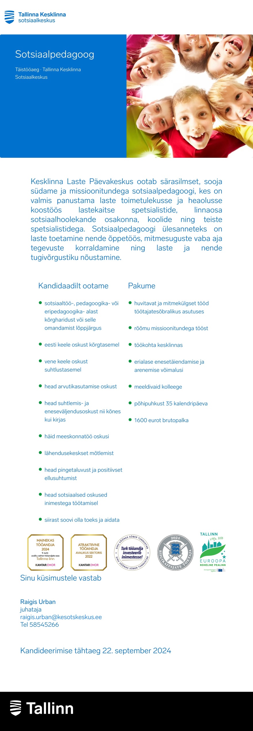 Tallinna Kesklinna Sotsiaalkeskus Sotsiaalpedagoog