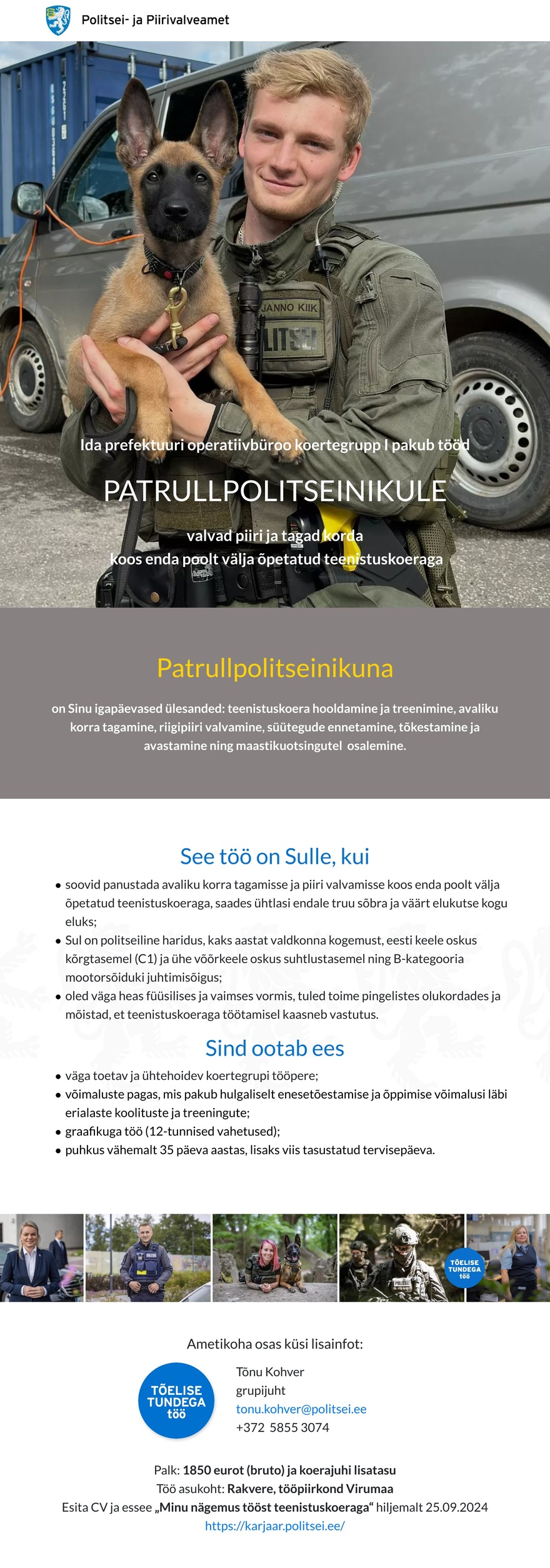 Politsei- ja Piirivalveamet Koertegrupi patrullpolitseinik