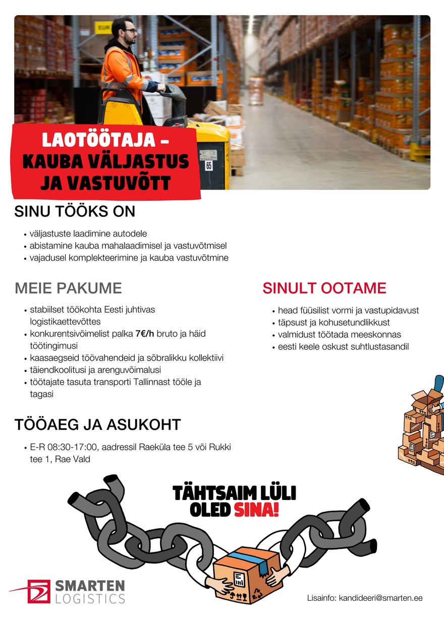 AS Smarten Logistics Laotöötaja Kauba väljastus ja vastuvõtt