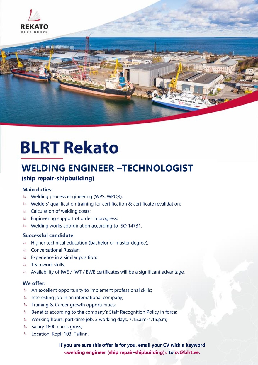 BLRT Rekato WELDING ENGINEER – TECHNOLOGIST