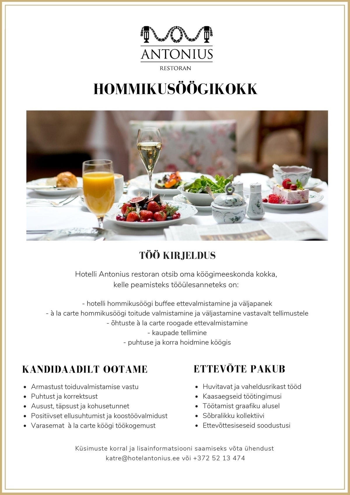 Hotell Antonius OÜ Hommikusöögikokk