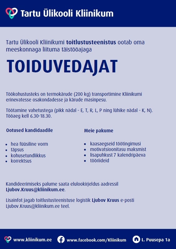 Tartu Ülikooli Kliinikum SA Toiduvedaja