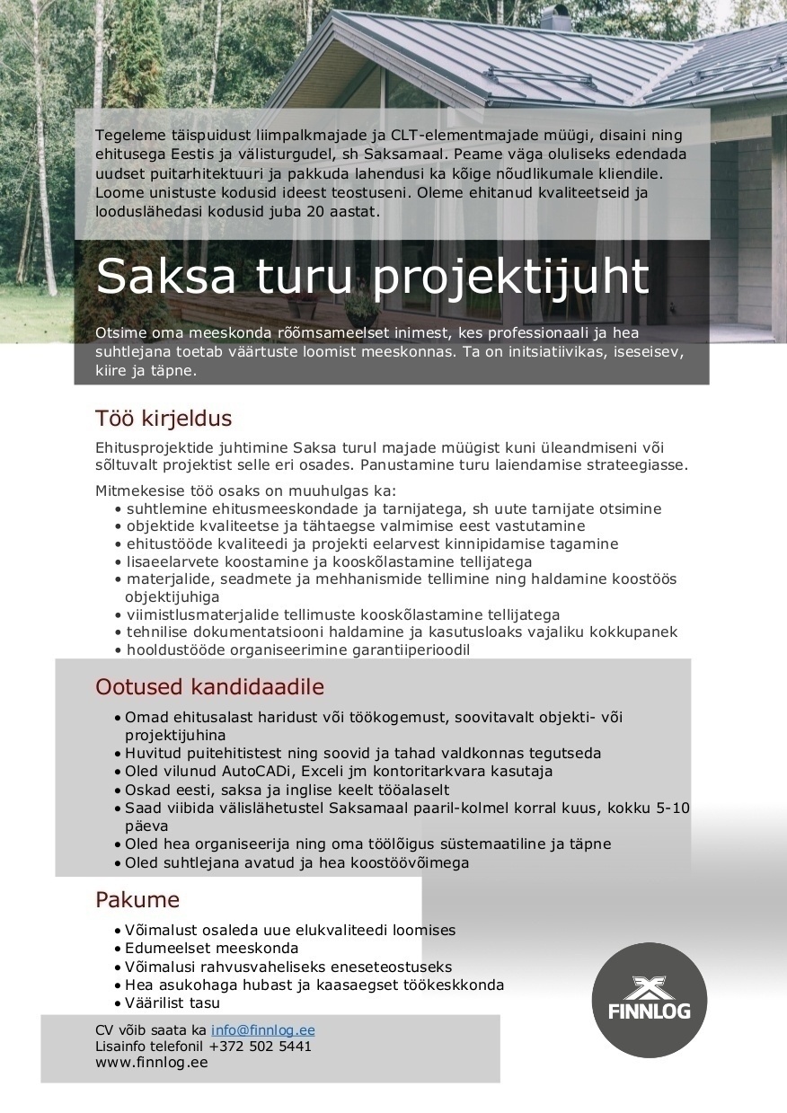 FINNLOG OÜ SAKSA TURU PROJEKTIJUHT