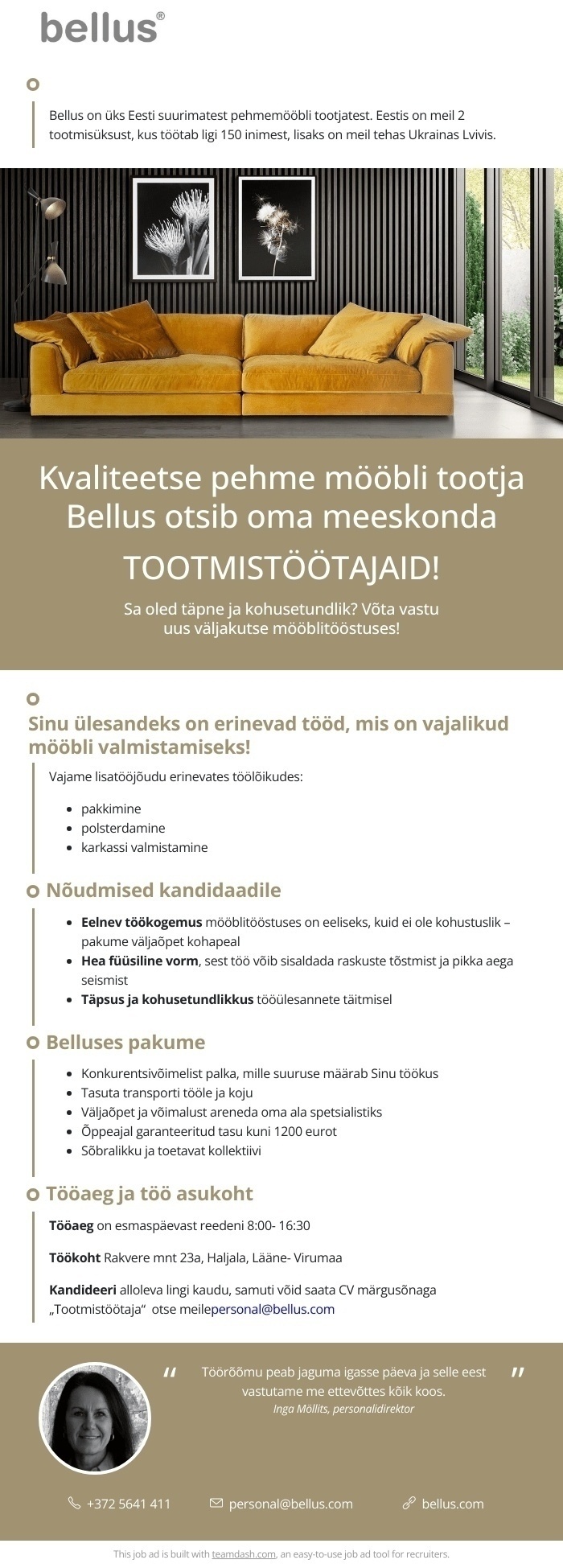 Bellus Furniture OÜ Tootmistööline