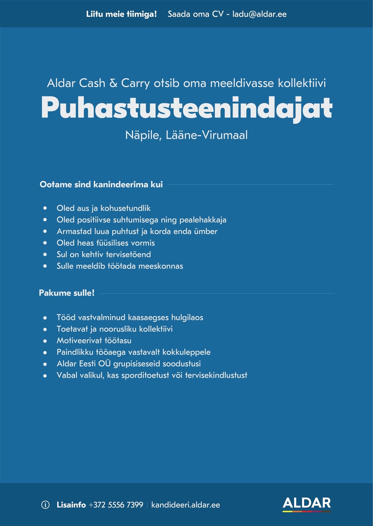 Aldar Eesti OÜ Aldar Cash & Carry lao puhastusteenindaja