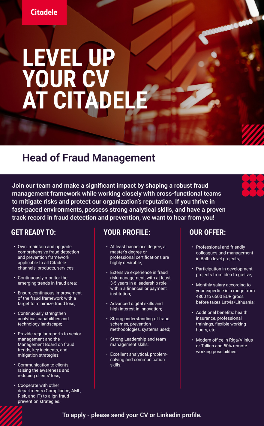 AS CITADELE BANKA EESTI FILIAAL Head of Fraud Management