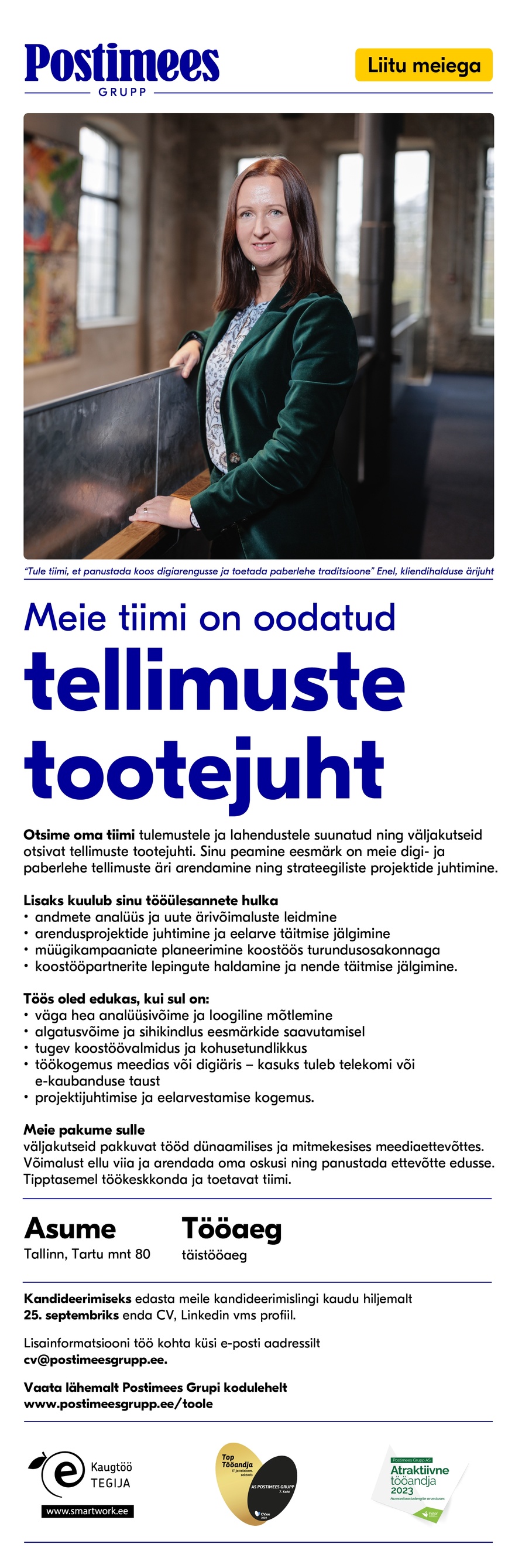 AS Postimees Grupp Tellimuste tootejuht