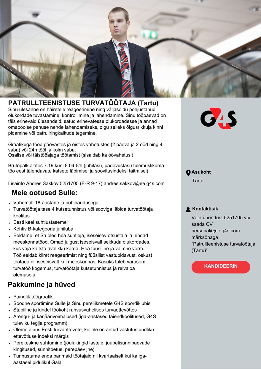 AS G4S Eesti Patrullteenistuse turvatöötaja (Tartu)