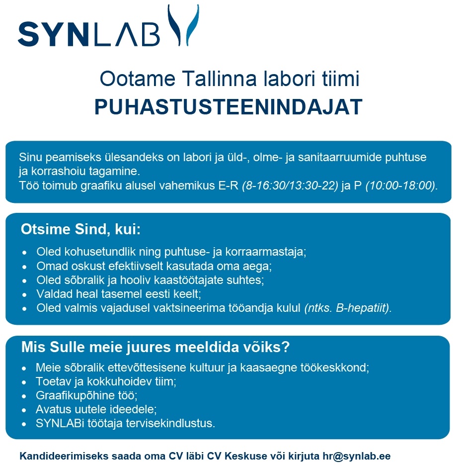 SYNLAB Eesti OÜ Puhastusteenindaja