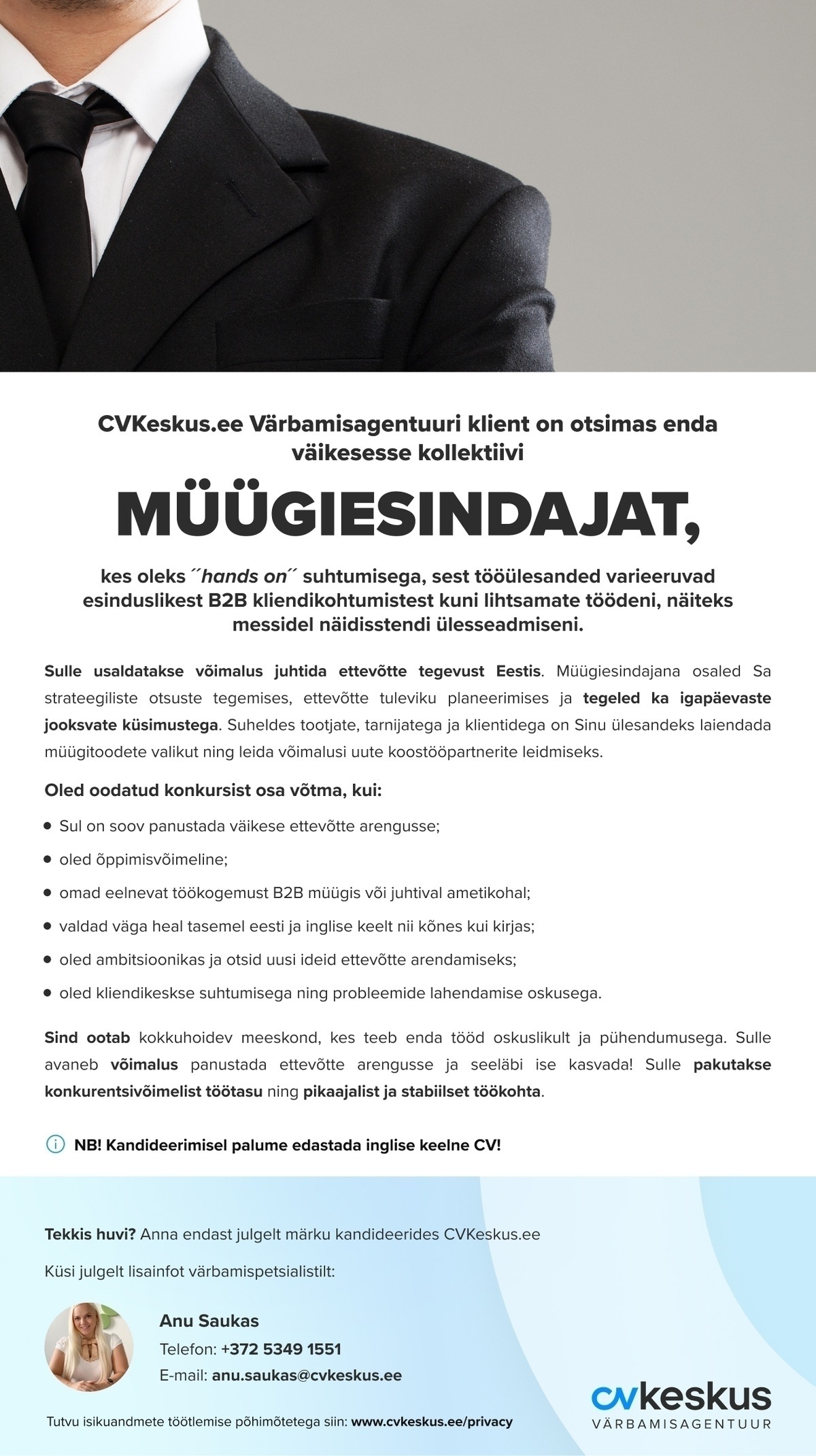 CVKeskus.ee Värbamisagentuuri klient MÜÜGIESINDAJA