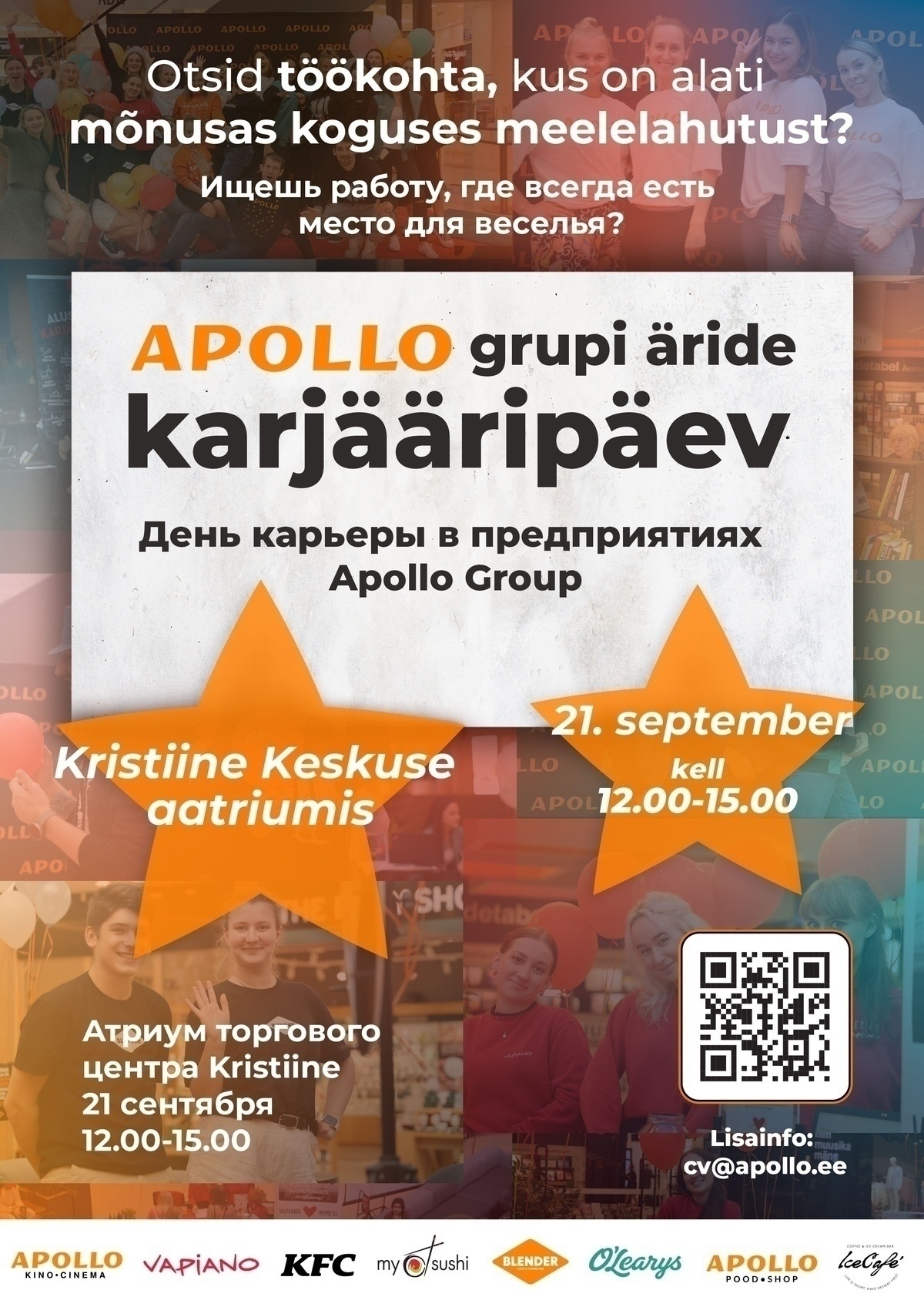 Apollo Group OÜ Apollo grupi äride karjääripäev 21.09 kell 12.00-15.00 / День карьеры в предприятиях Apollo Group 21.09 в 12.00-15.00