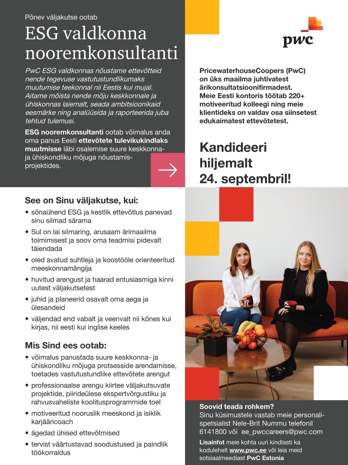 PricewaterhouseCoopers AS ESG valdkonna nooremkonsultant