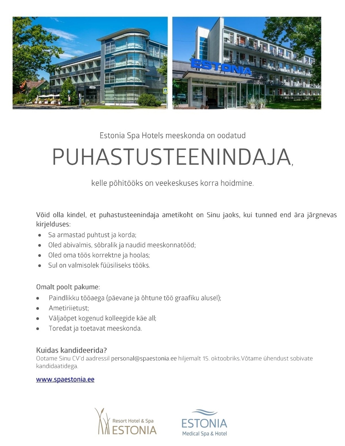 Estonia Spa Hotels AS Puhastusteenindaja Estonia Spa Hotels´is