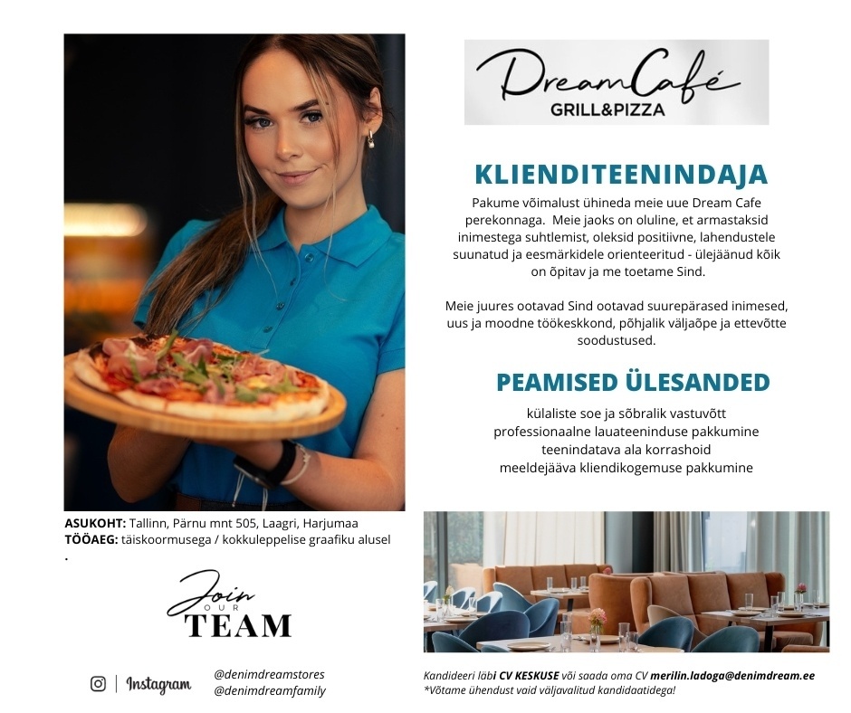 Põldma Kaubanduse AS DREAM CAFE restorani KLIENDITEENINDAJA