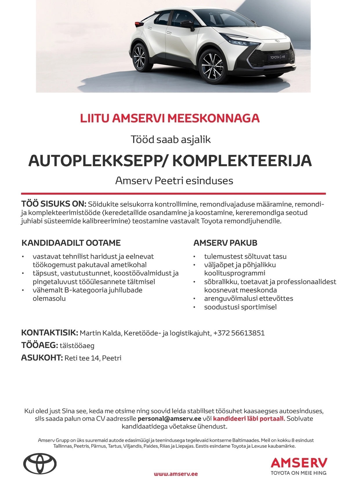 Amserv Grupi AS Autoplekksepp/komplekteerija Amserv Peetri esinduses