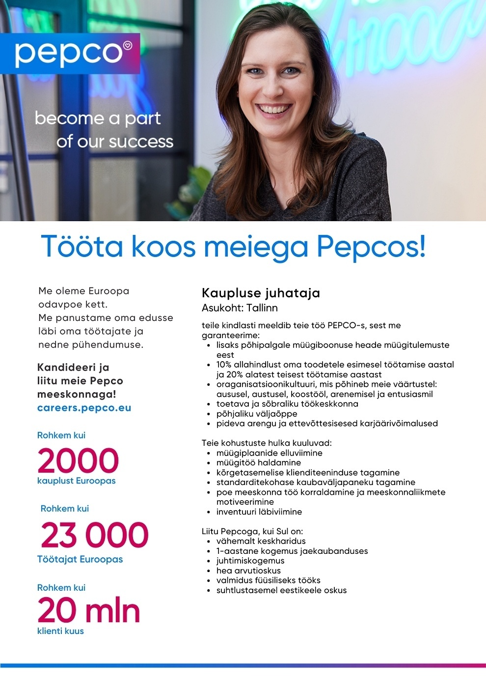 Pepco Estonia OÜ Kaupluse juhataja PEPCO Nautica keskuse kaupluses