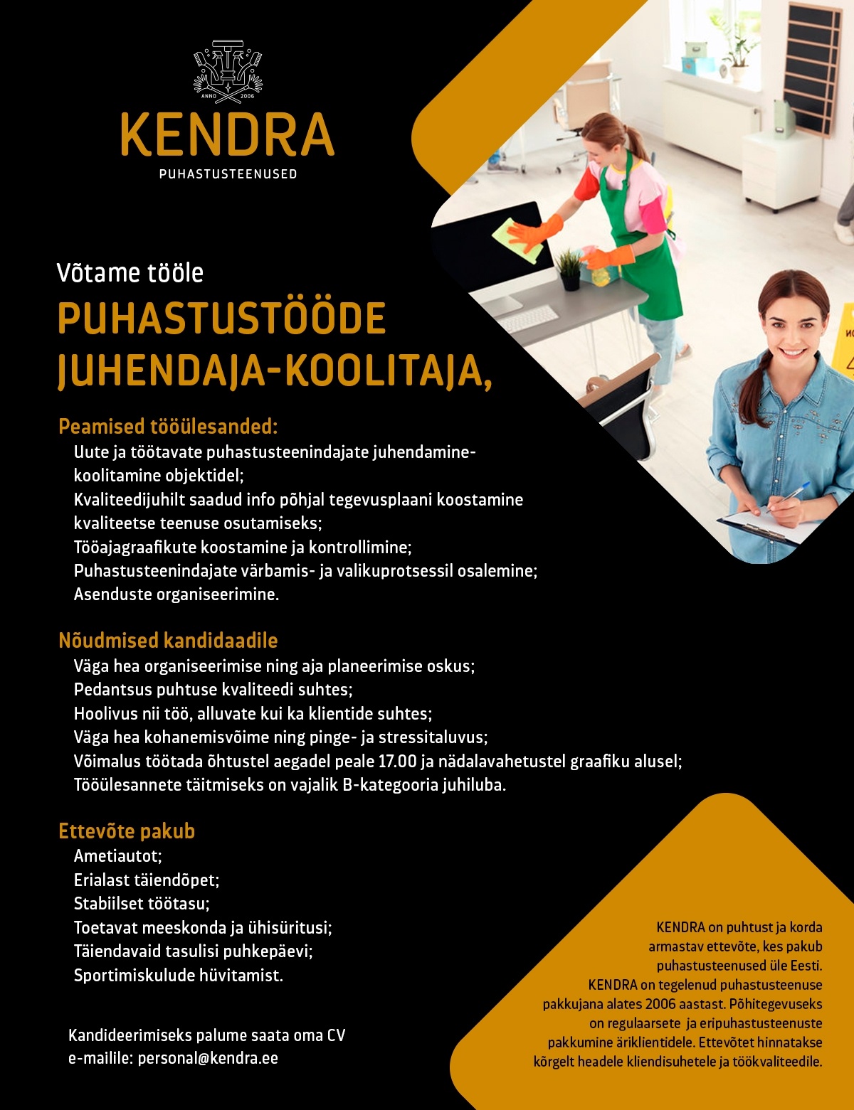 Kendra OÜ Puhastustööde juhataja