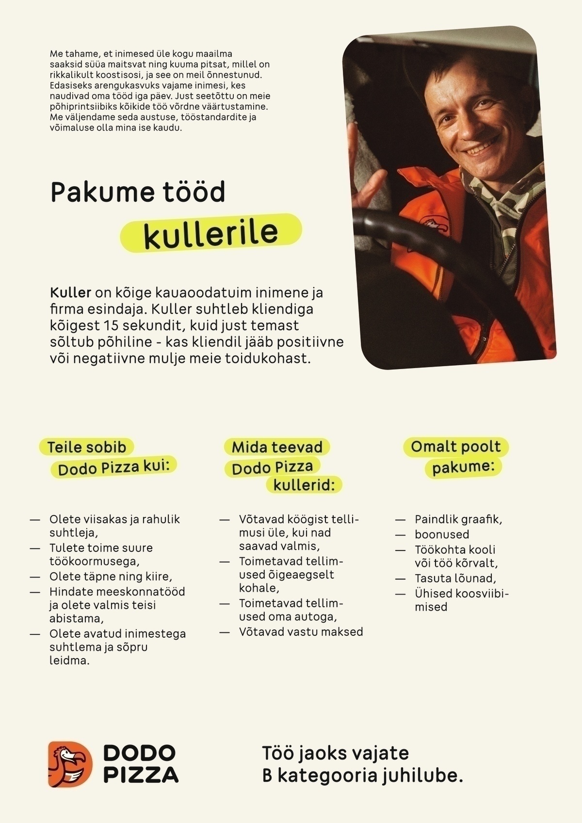 DODO PIZZA TALLINN DODO PIZZA OTSIB OMA TIIMI KULLEREID (oma autoga)