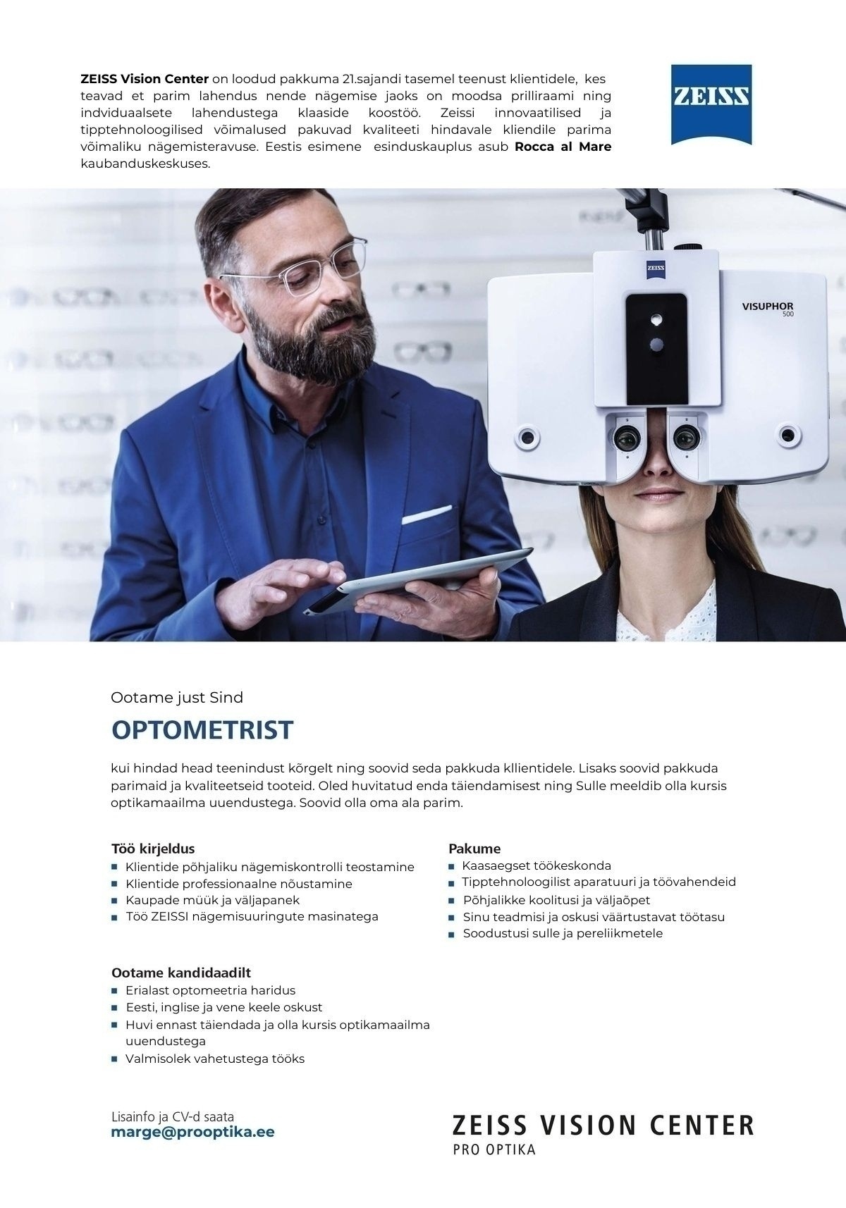 OptiPRO OÜ Optometrist ZEISS Vision Center-is