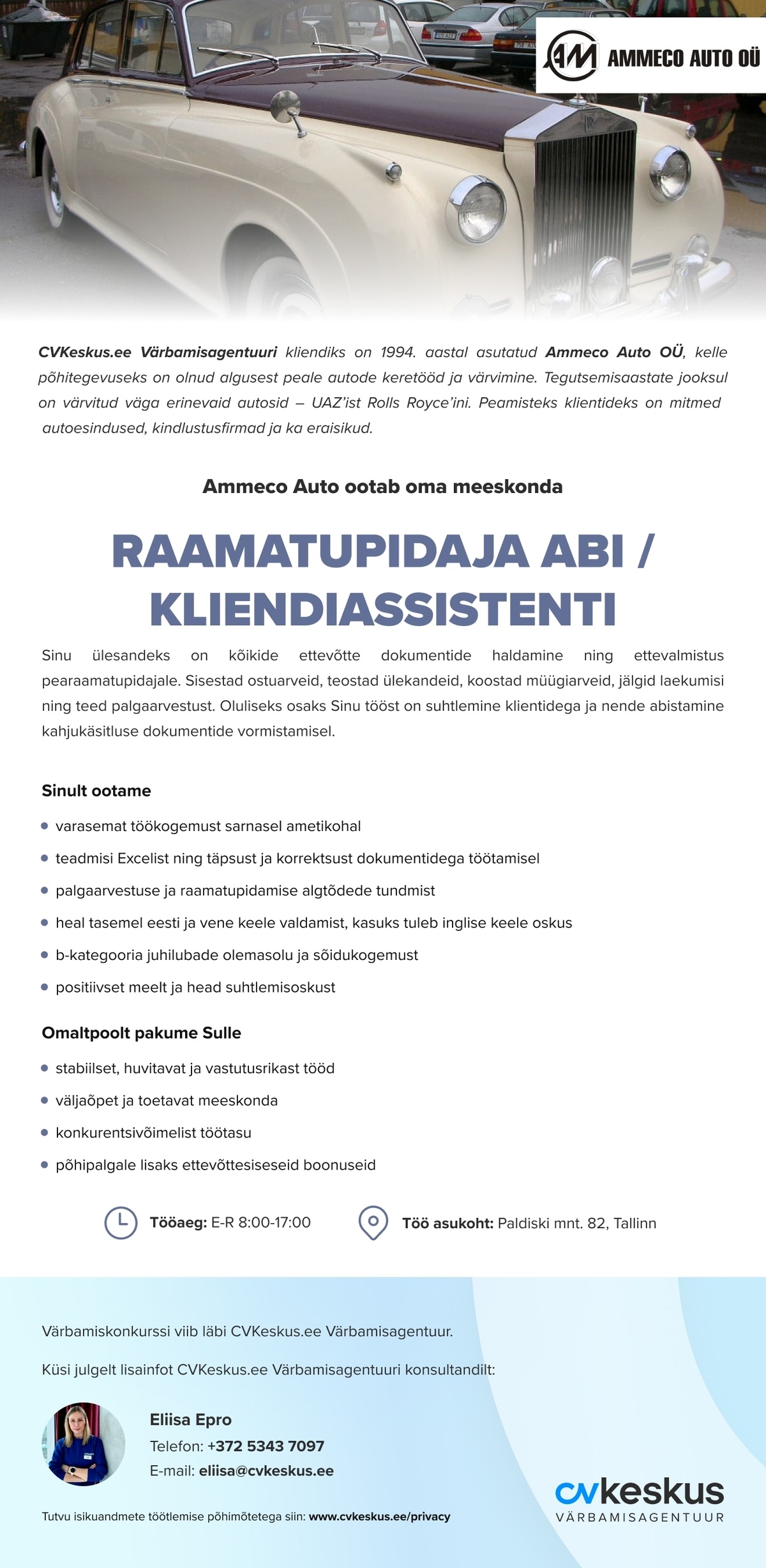 Ammeco Auto OÜ RAAMATUPIDAJA ABI / KLIENDIASSISTENT