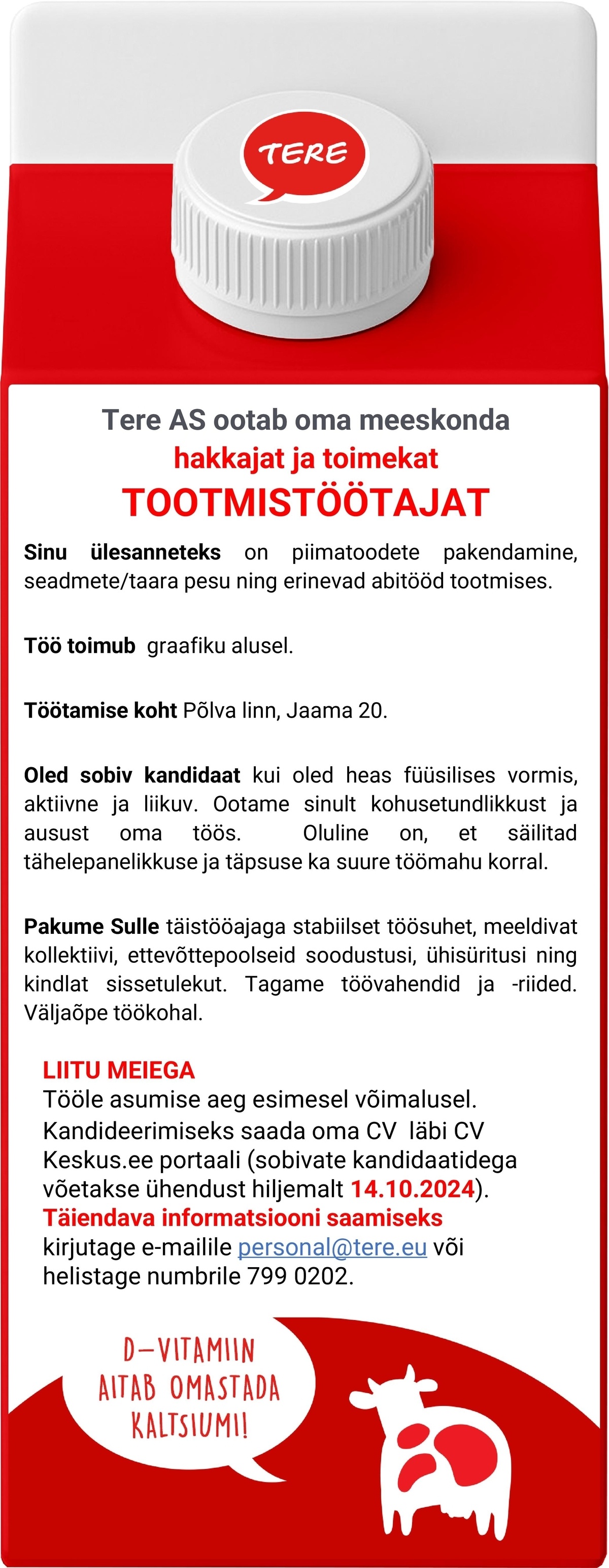 Tere AS Tootmistöötaja