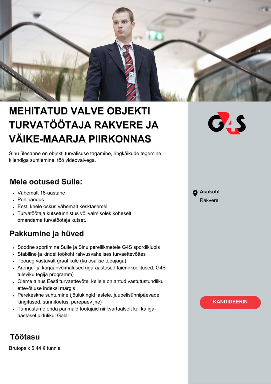 AS G4S Eesti Turvatöötaja Rakvere ja Väike-Maarja piirkonnas