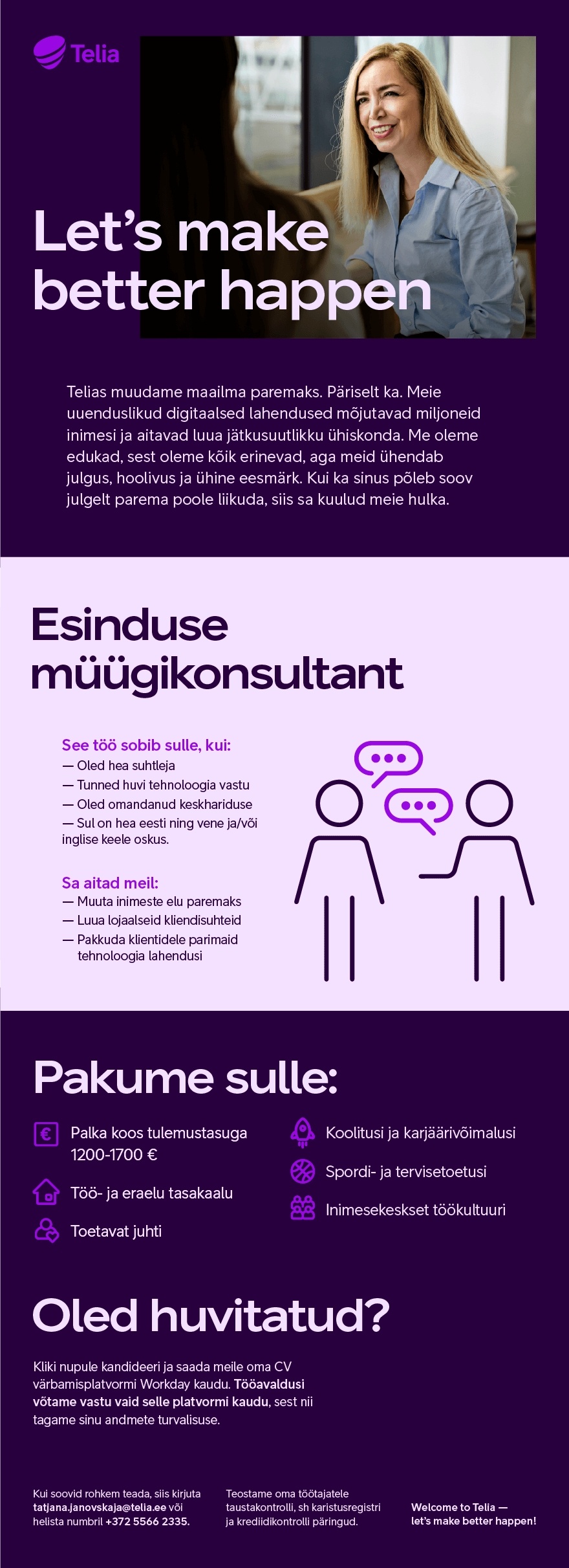 Telia Eesti AS Esinduse müügikonsultant