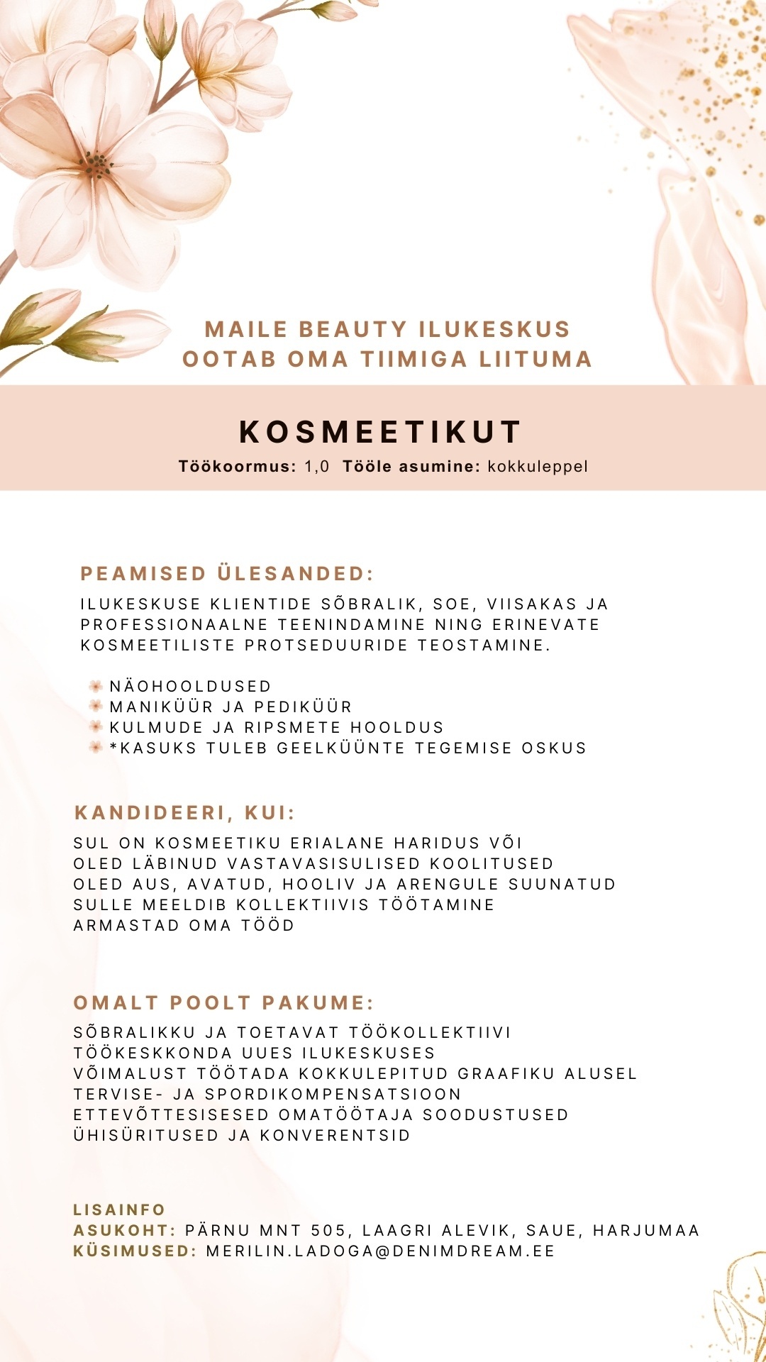 Põldma Kaubanduse AS KOSMEETIK uude Maile Beauty ilukeskusesse ❀