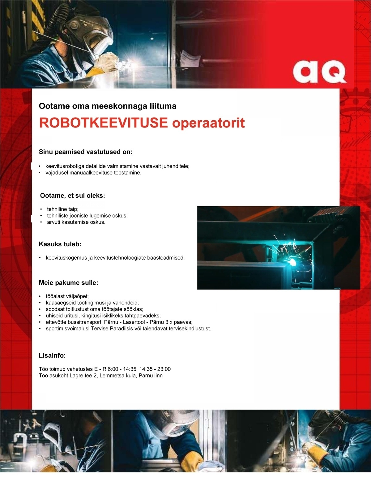 AQ Lasertool OÜ Robotkeevituse operaator