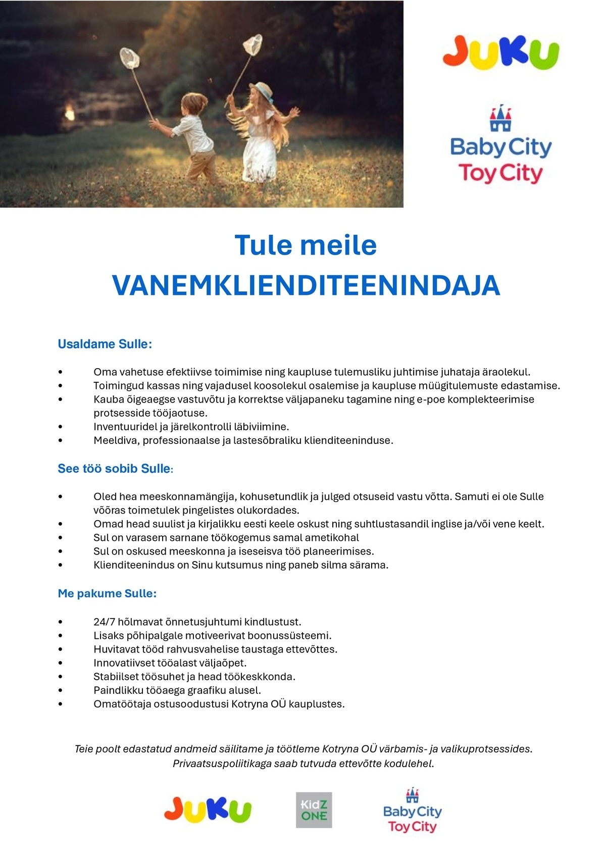 Kotryna OÜ Vanemklienditeenindaja JUKU/BabyCity Lõunakeskusesse