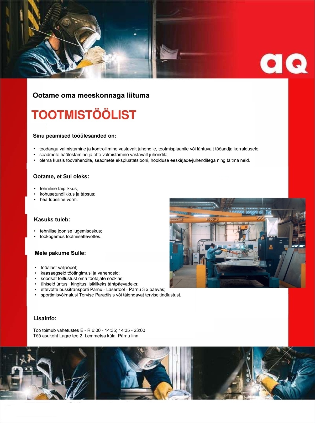 AQ Lasertool OÜ Tootmistööline