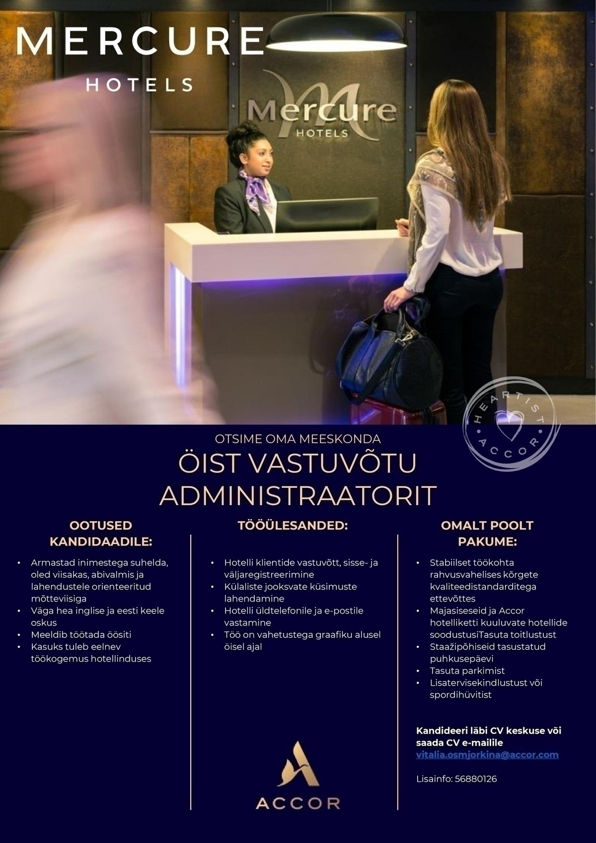 Mercure Tallinn (Airport Hotel OP OÜ) Öine vastuvõtu administraator osakoormusega