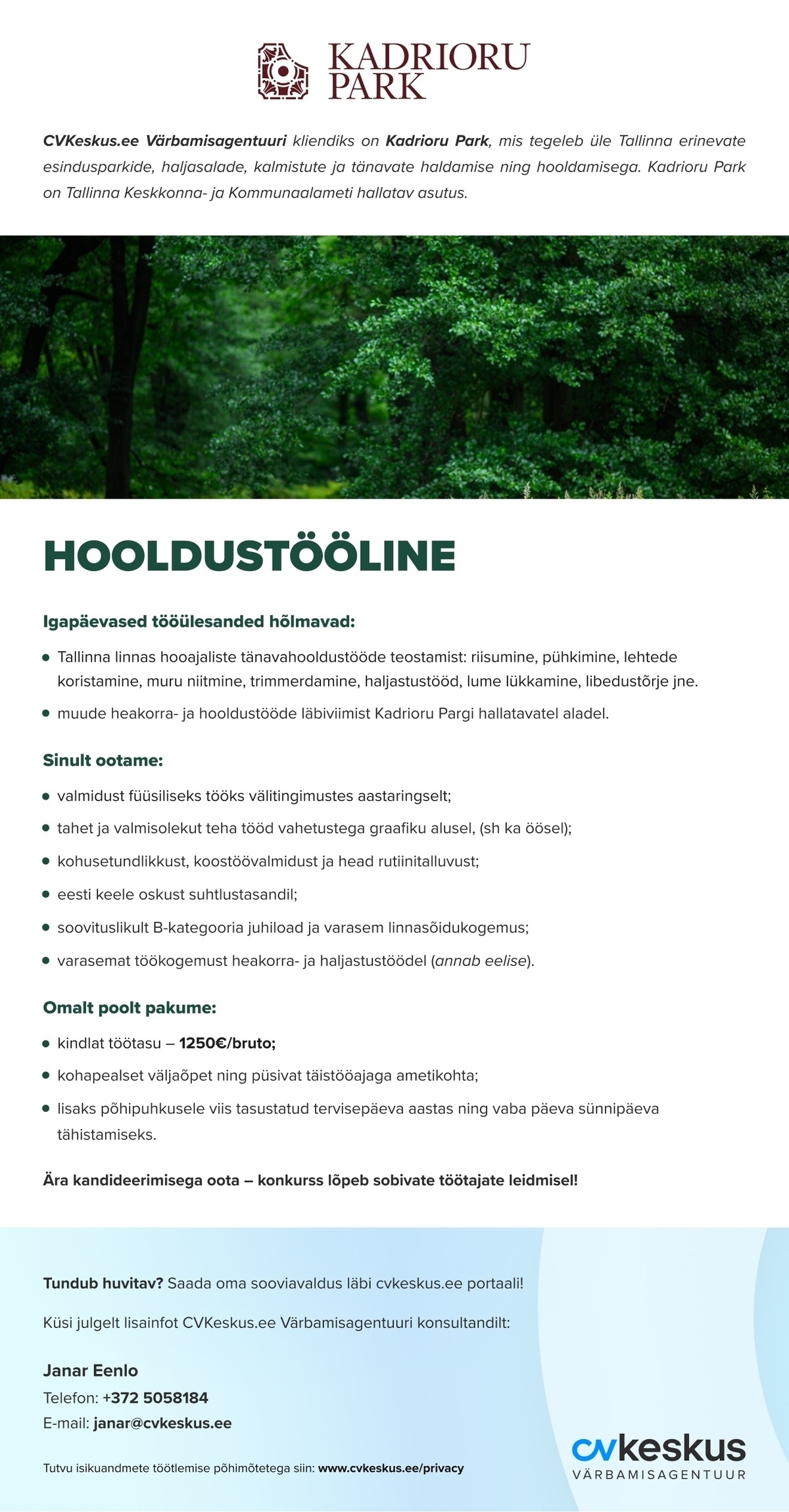 Kadrioru Park HOOLDUSTÖÖLINE