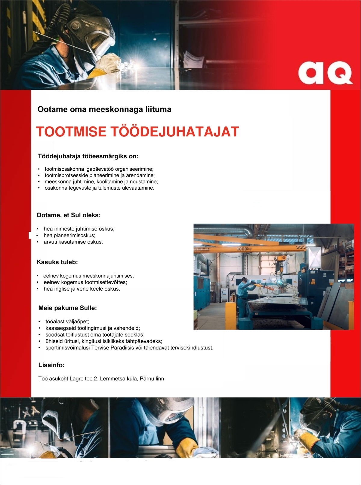 AQ Lasertool OÜ Tootmise TÖÖDEJUHATAJA