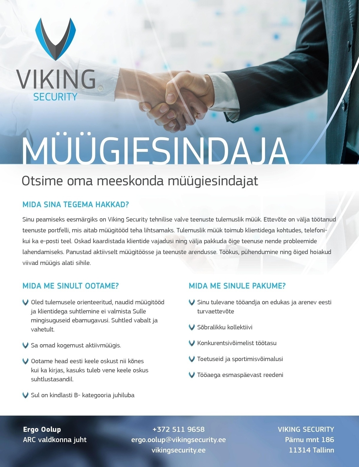 Viking Security AS Müügiesindaja Lääne-Eestisse